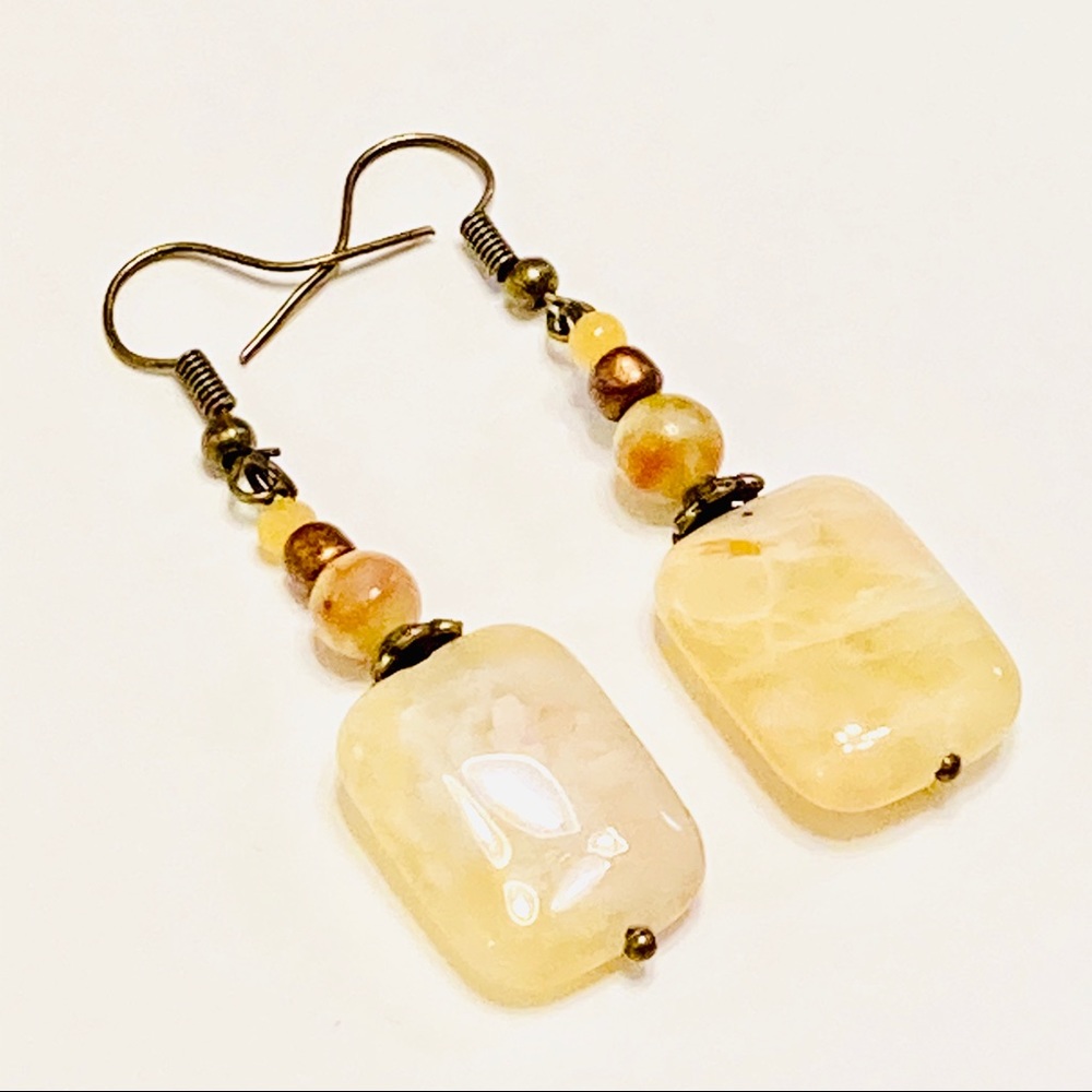 Creamy Agate & Artsy Australian Opal Earrings
